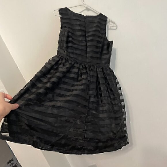 YA LOS ANGELES Black on Black Striped Organza Holiday Party Mini Fit Flare Dress - Picture 13 of 13